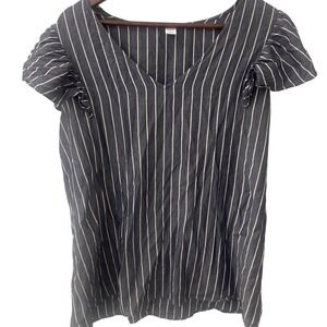 Old Navy Blue White Striped V Neck Ruffle Sleeve WM Large Tall Casual Minimalist